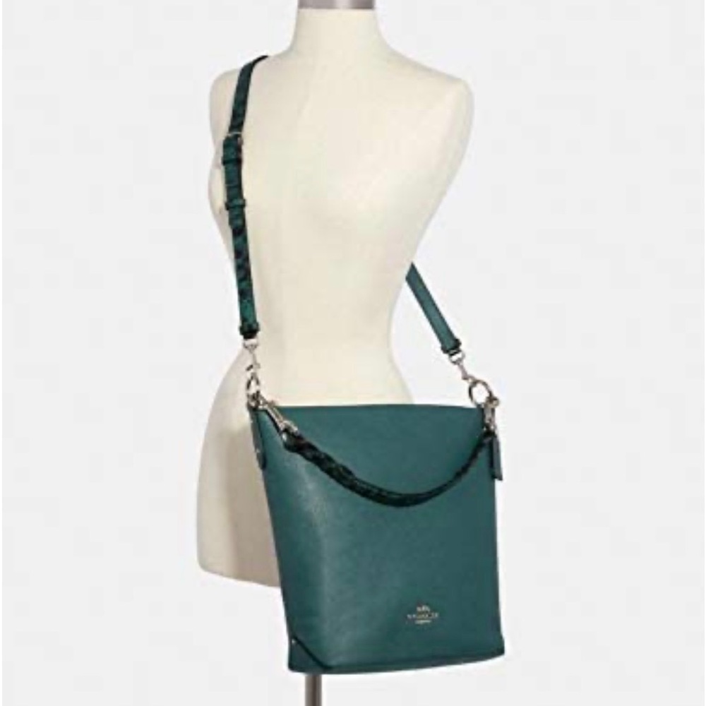 Coach Leather Snake Trim Abby Shoulder Hobo Bag SV/Dark Turquoise